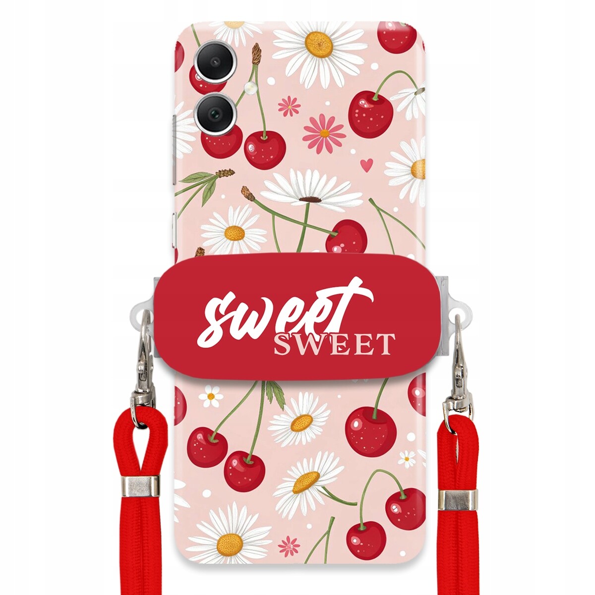 Pouzdro pro Samsung A05 Červené vodítko držák Sweet Sweet Višeň a sedmikráska