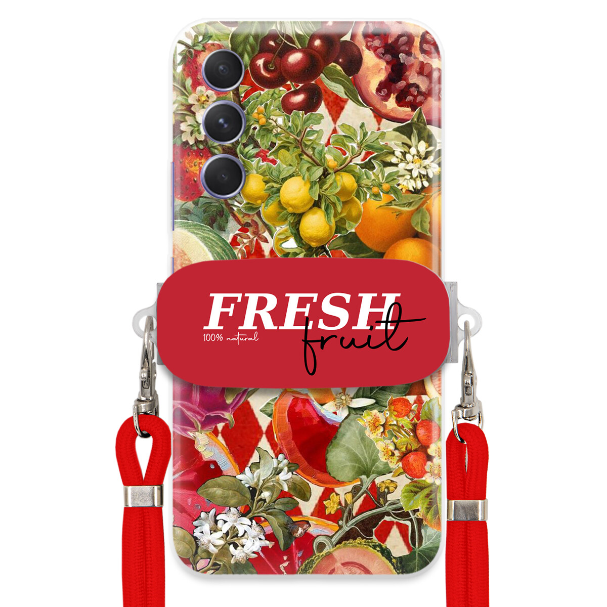 Pouzdro pro Samsung M54 5G Červené Crossbody vodítko Držák Fresh Fruit Ovoce