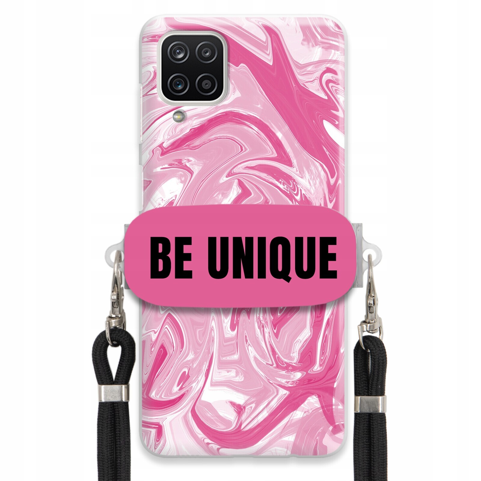Pouzdro pro Samsung F12 Case Uchyt Šňůrka Černý Růžový Mramor Be Unique