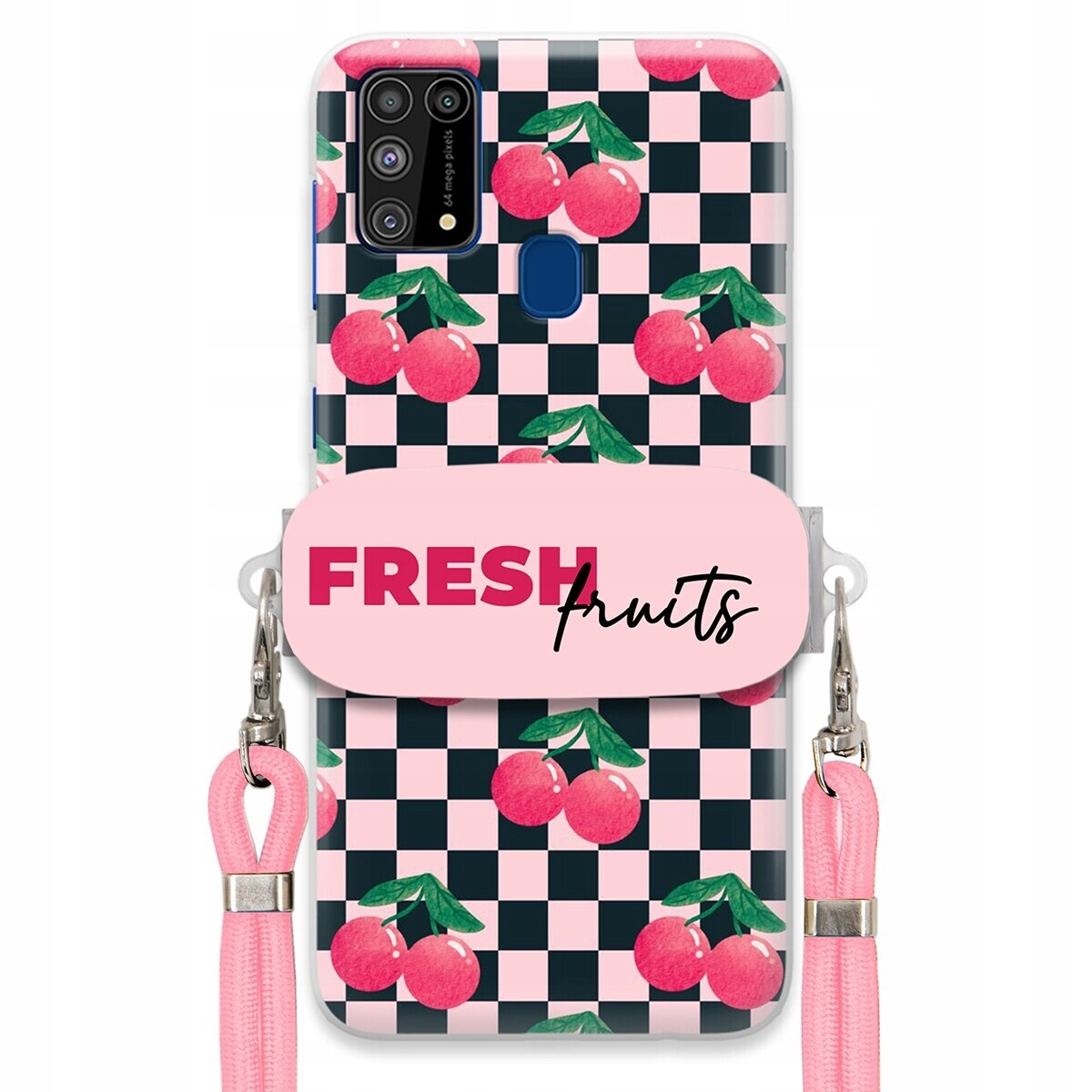 Pouzdro pro Samsung M31 Vodítko Pink Crossbody Držák na šachovnici Fresh Fruits