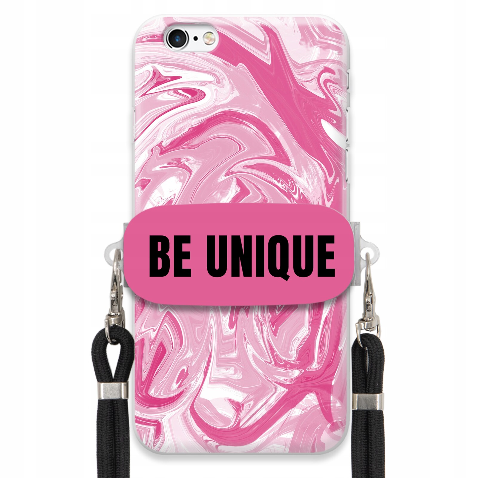 Pouzdro pro iPhone 6 Plus Case úchytka na šňůrku Černá Růžová Mramorová Be Unique