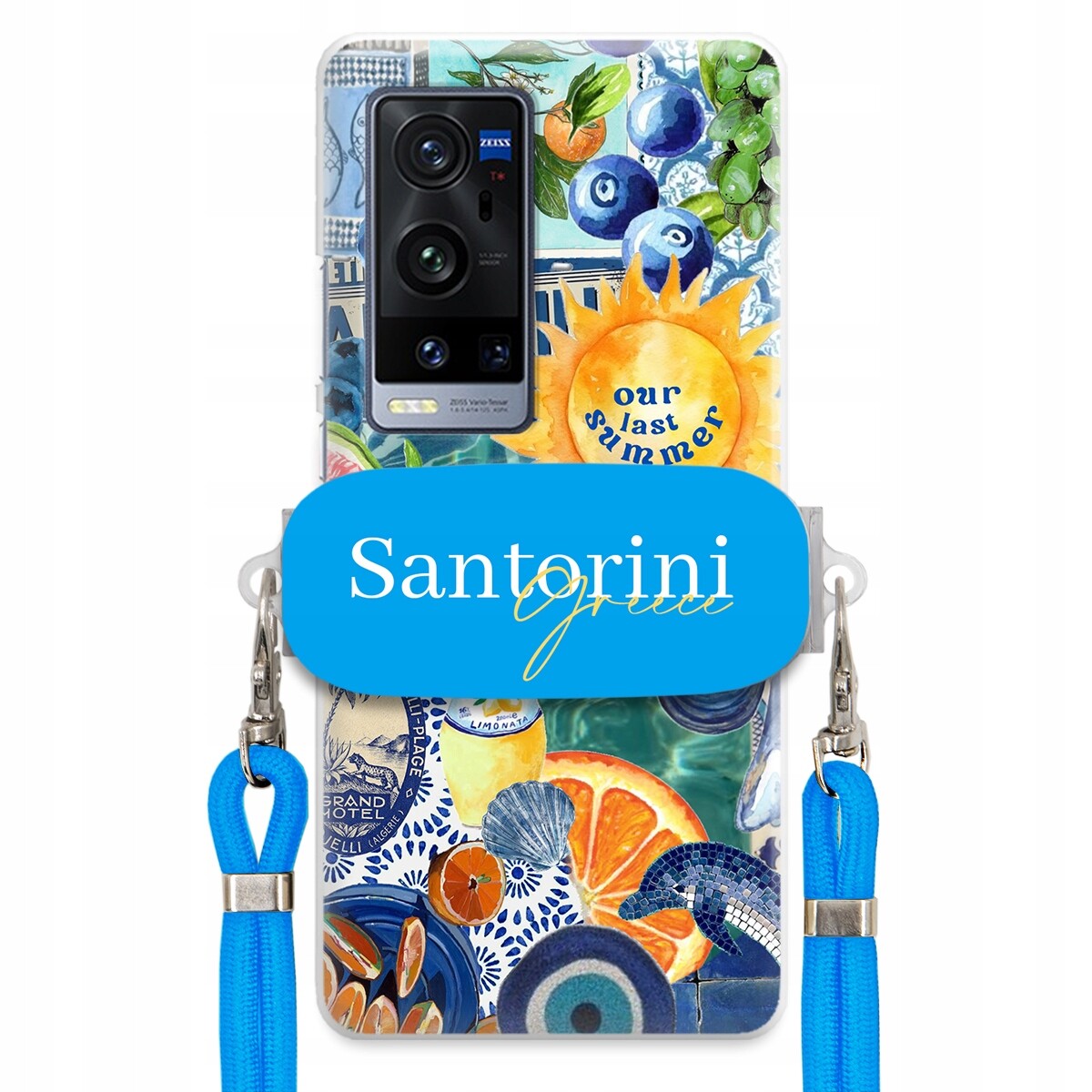 pouzdro na Vivo X60 Pro Plus Modré vodítko Crossbody Držák Santorini Sea