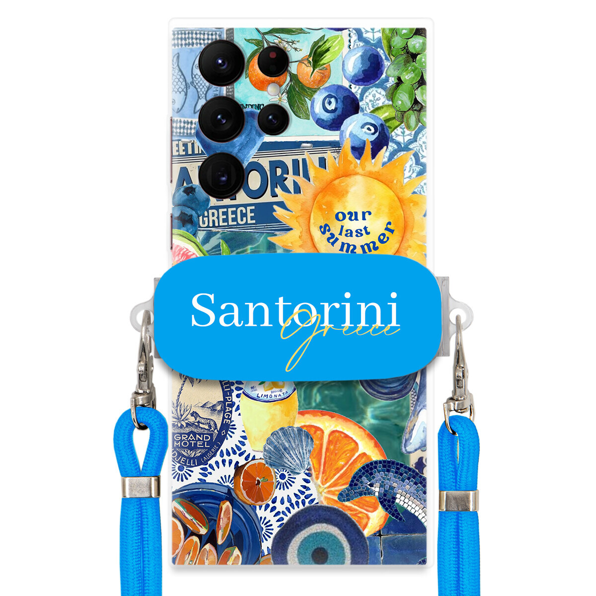 Pouzdro pro Samsung S22 Ultra Modré Crossbody vodítko držák Santorini Sea