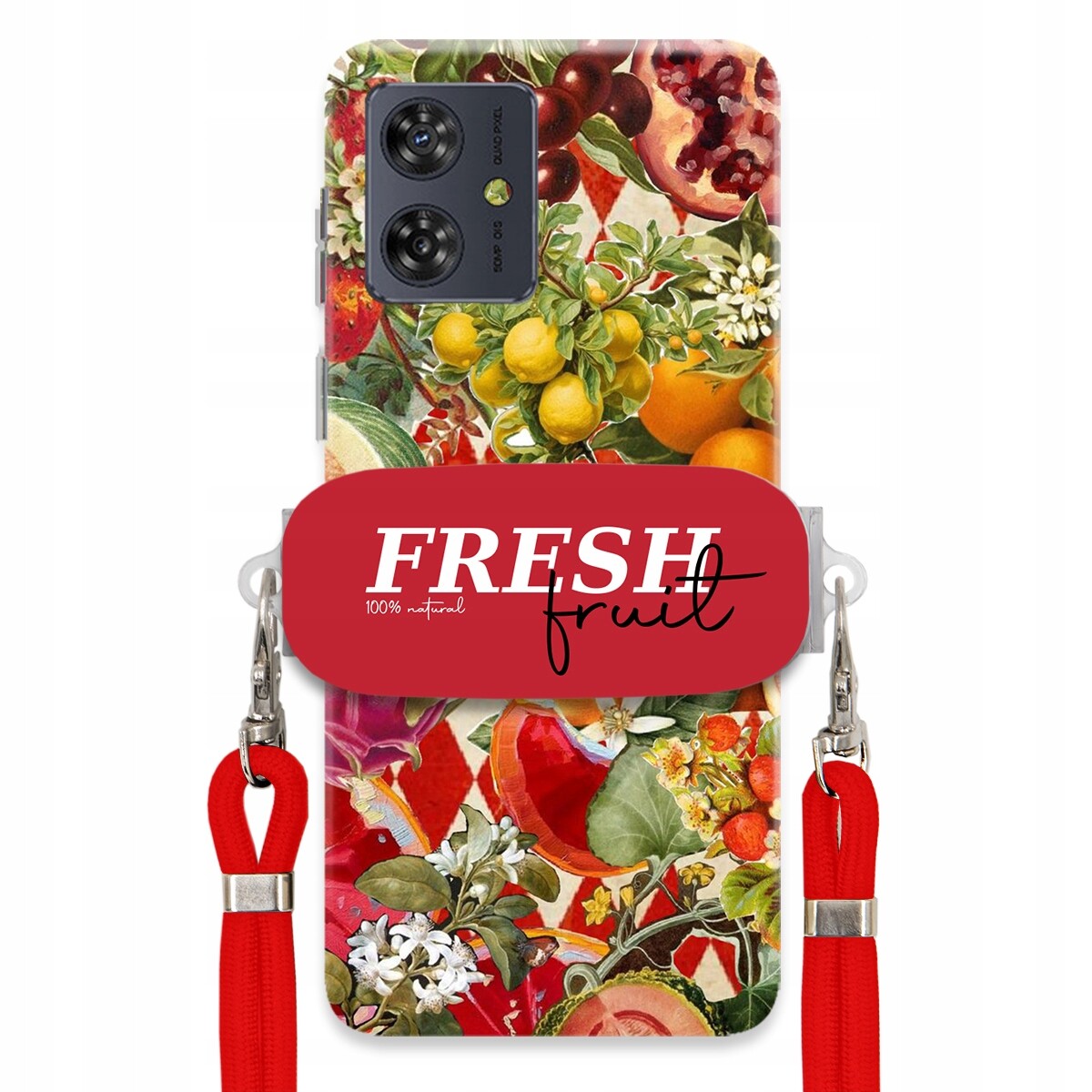 Pouzdro pro Motorola G54 5G Červené Crossbody vodítko Držák Fresh Fruit Ovoce