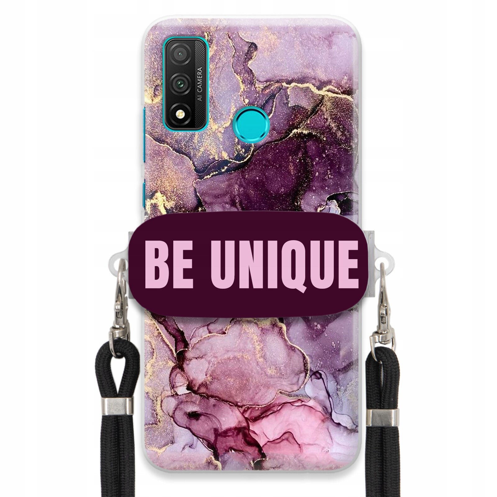Pouzdro pro Huawei P Smart 2020 Case úchytka Šňůrka Černá Fialová Mramor