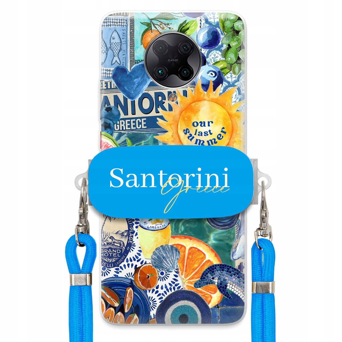 Pouzdro pro Xiaomi Poco F2 Pro Modré Crossbody vodítko držák Santorini Sea