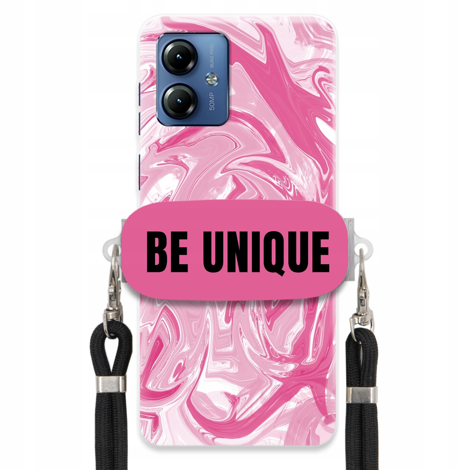 Pouzdro pro Motorola G14 Case Uchyt pro šňůrku Černá Růžová Mramorová Be Unique