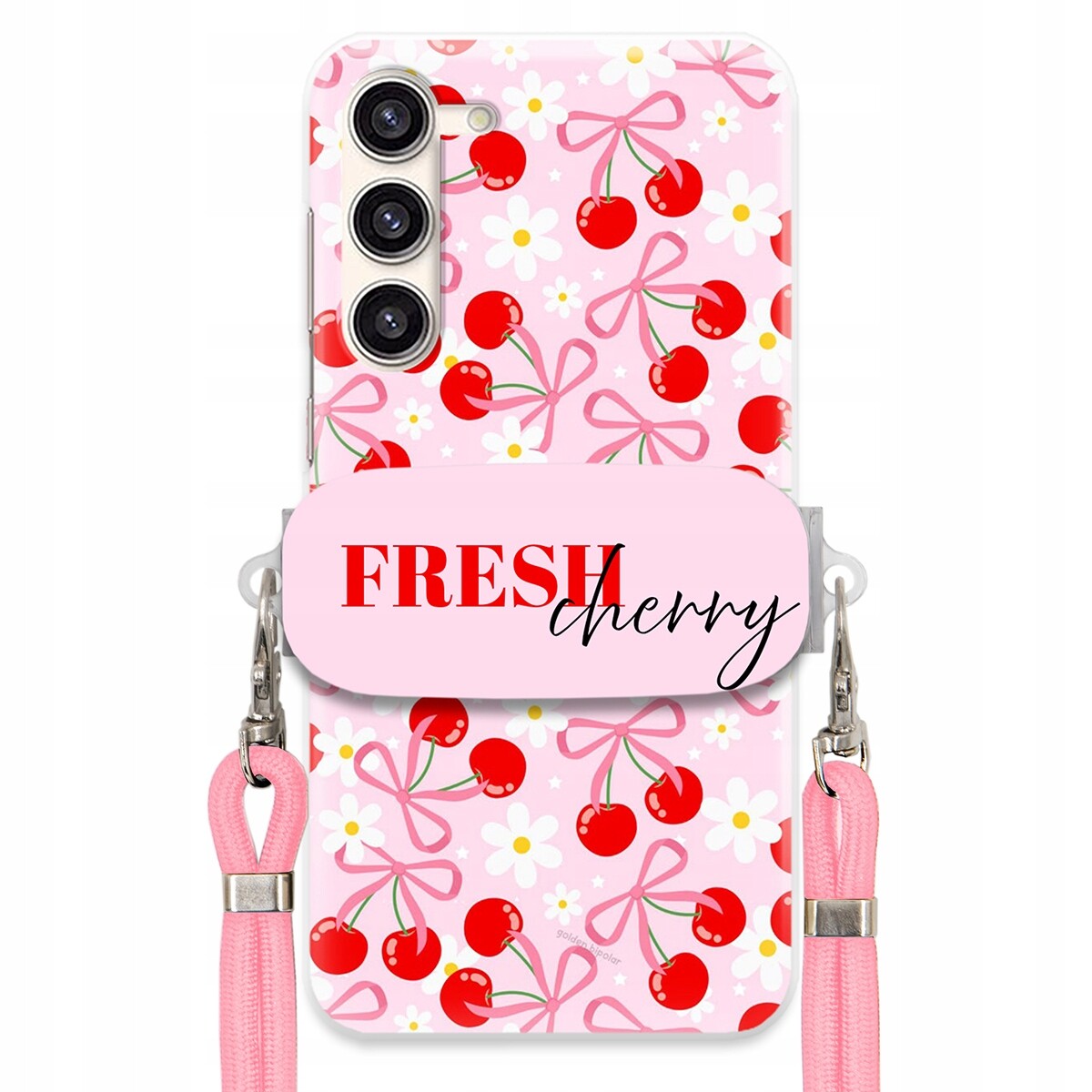 Pouzdro pro Samsung S23 Plus Case Držák na šňůrku Růžový Fresh Cherry Mašle