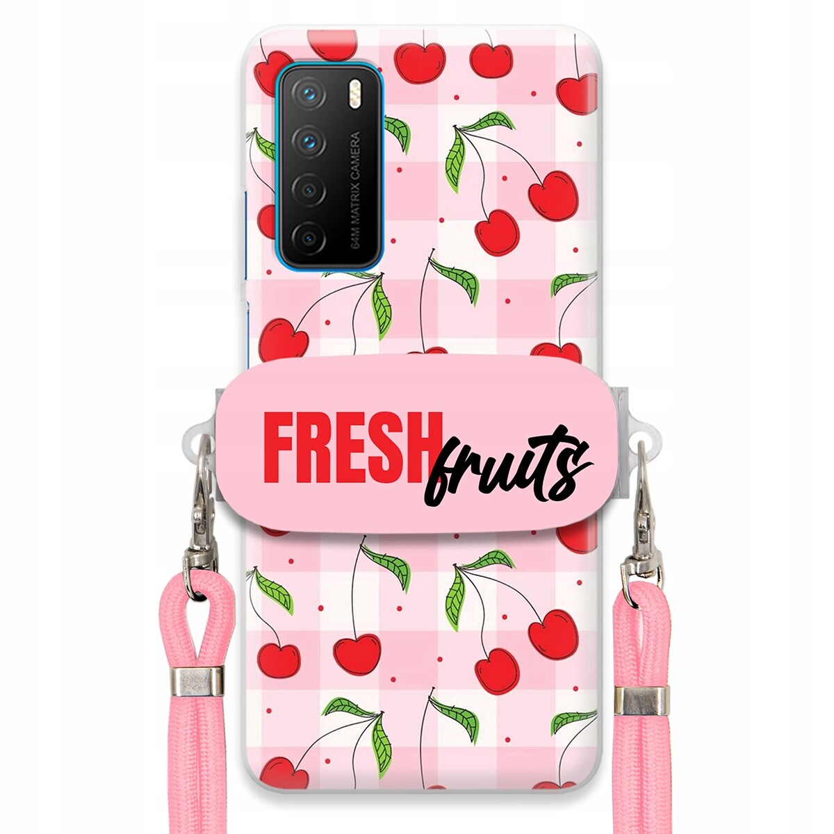 Pouzdro pro Huawei Honor Play 4 Case Držák Šňůrka Růžová Fresh Fruits Mřížka
