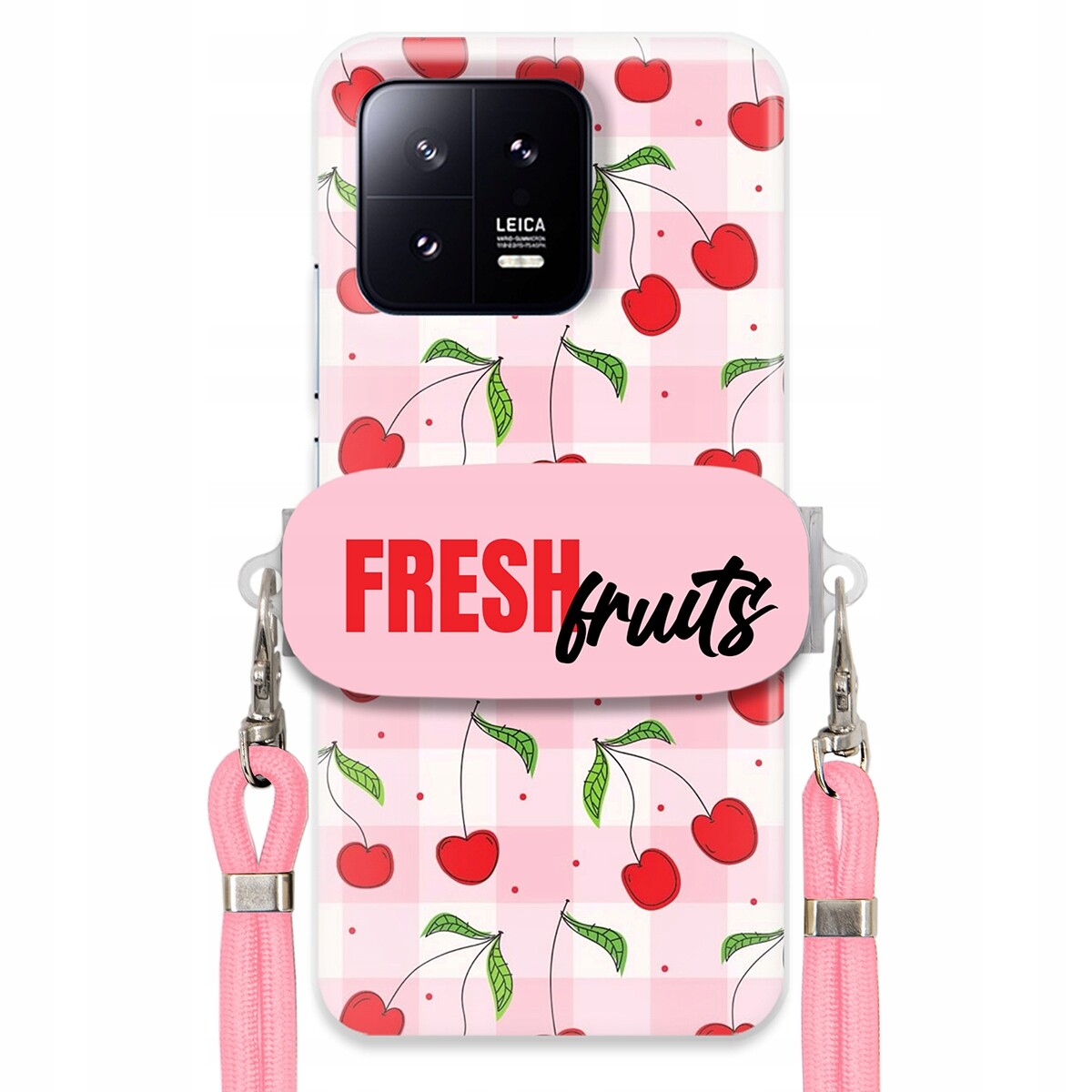 Pouzdro pro Xiaomi 13 Pro Case Držák Šňůrka Růžová Fresh Fruits Mřížka