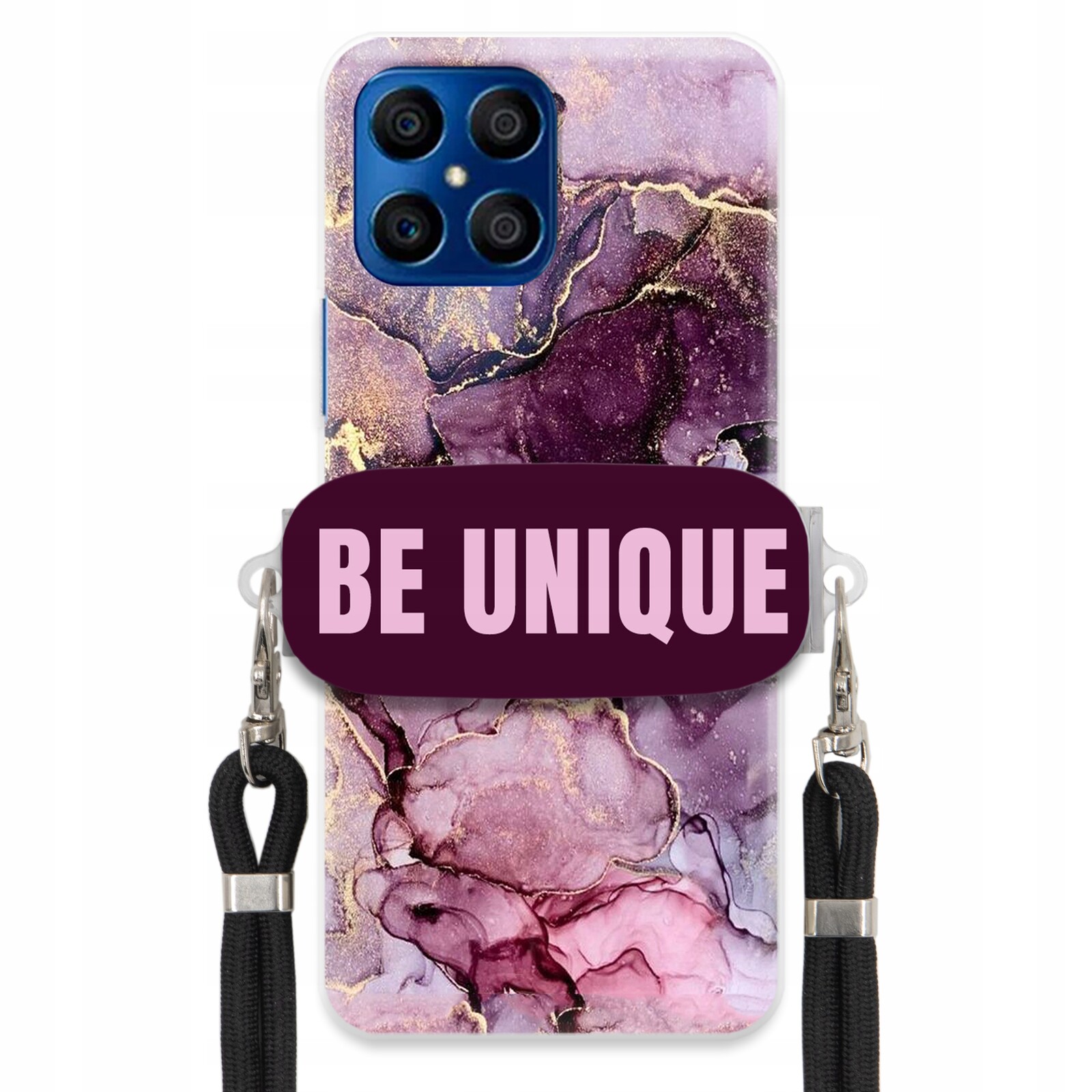 Pouzdro pro Huawei Honor X8 úchytka na šňůrku Černá Fialová Mramor Be Unique
