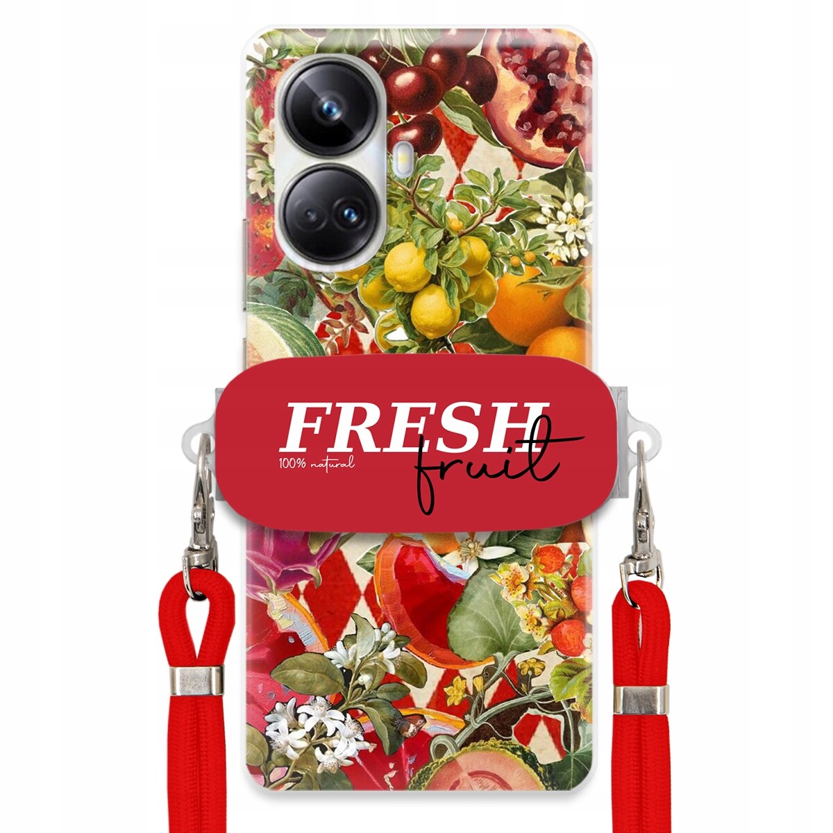 Pouzdro pro Realme 10 Pro Plus 5G Červené Crossbody vodítko Držák Fresh Fruit