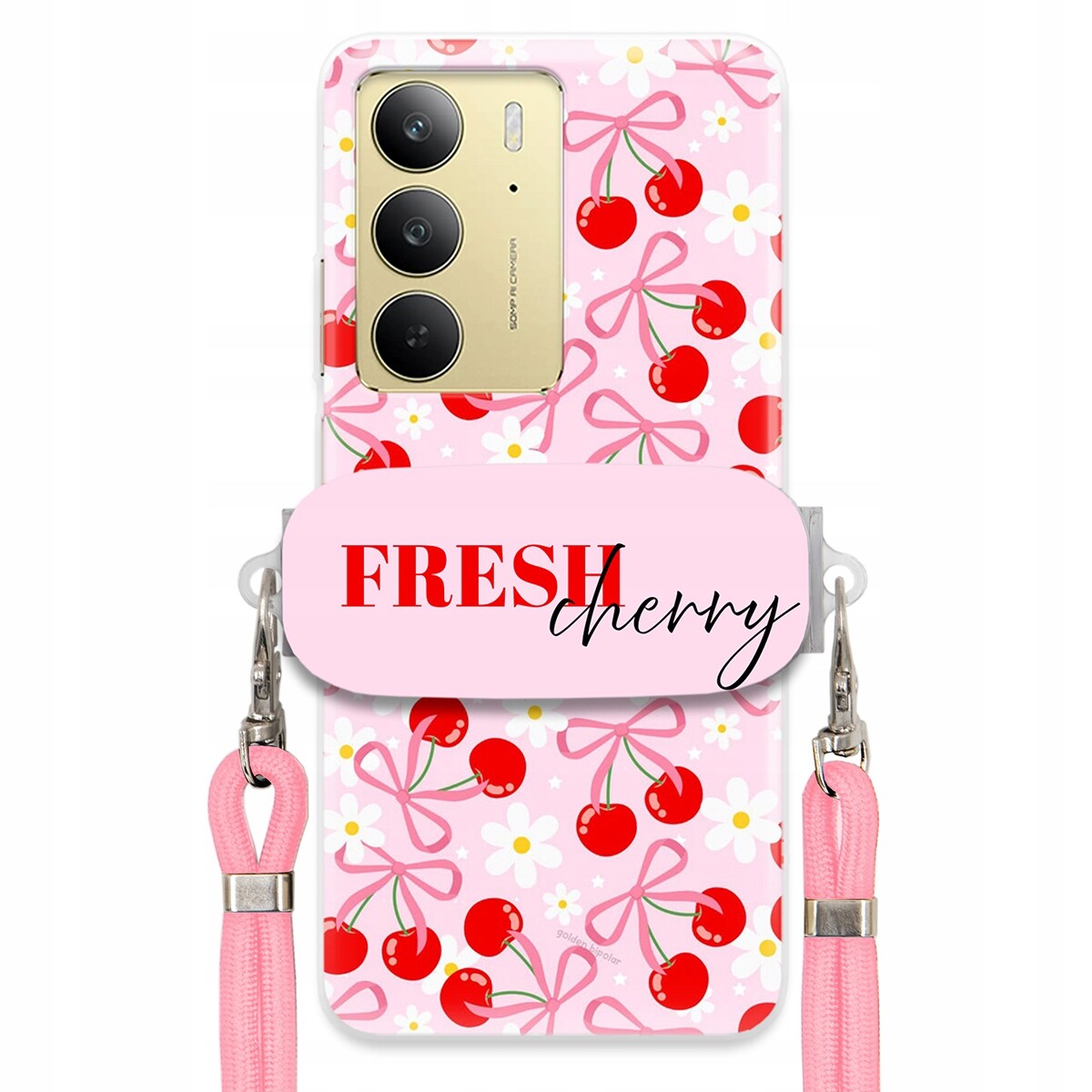 Pouzdro pro Realme C75 4G Case Držák Šňůrka Růžová Fresh Cherry Kokardy