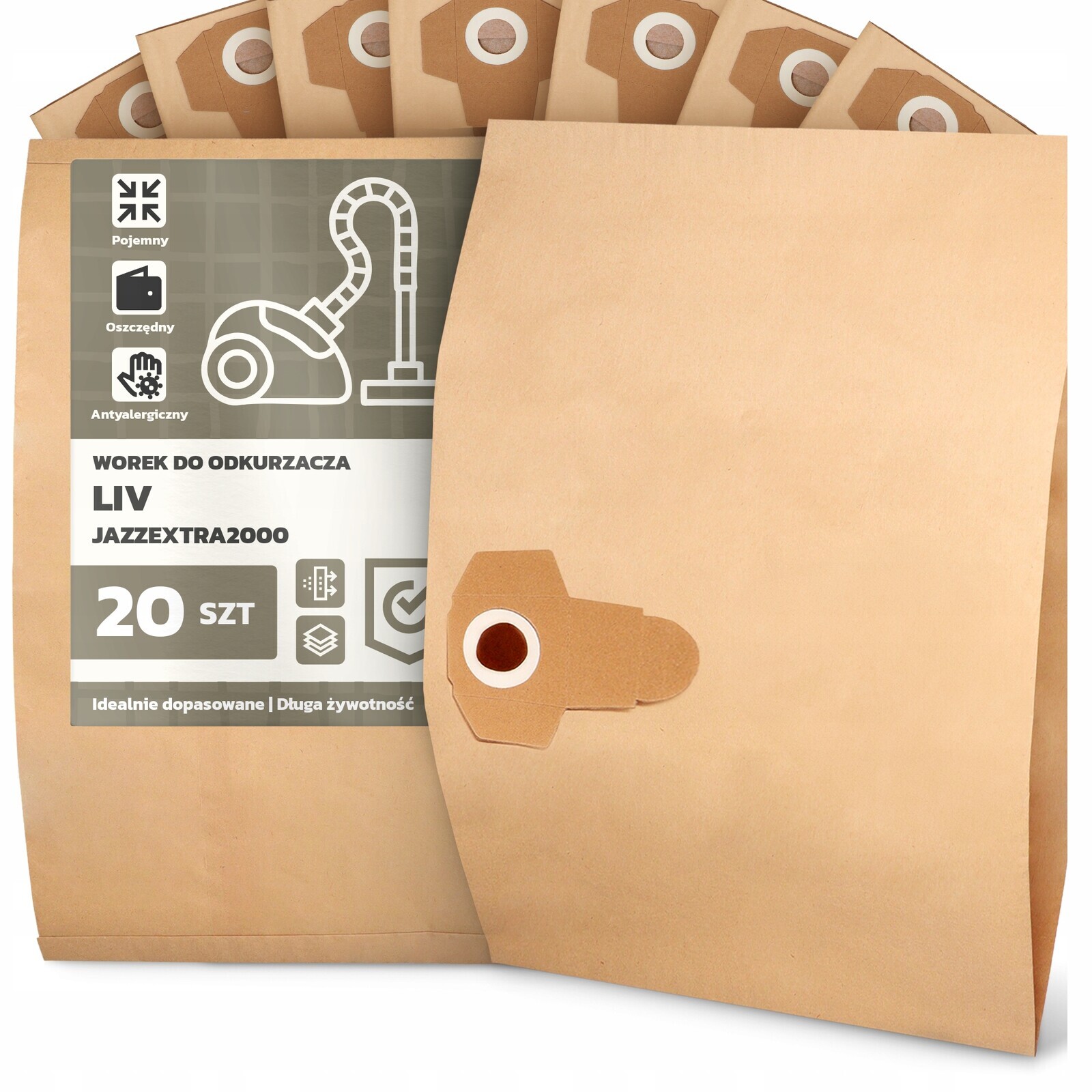 20 x Sáček Do Vysavače Liv JAZZEXTRA2000 Papírový 2-vrstvový Sáček 2A