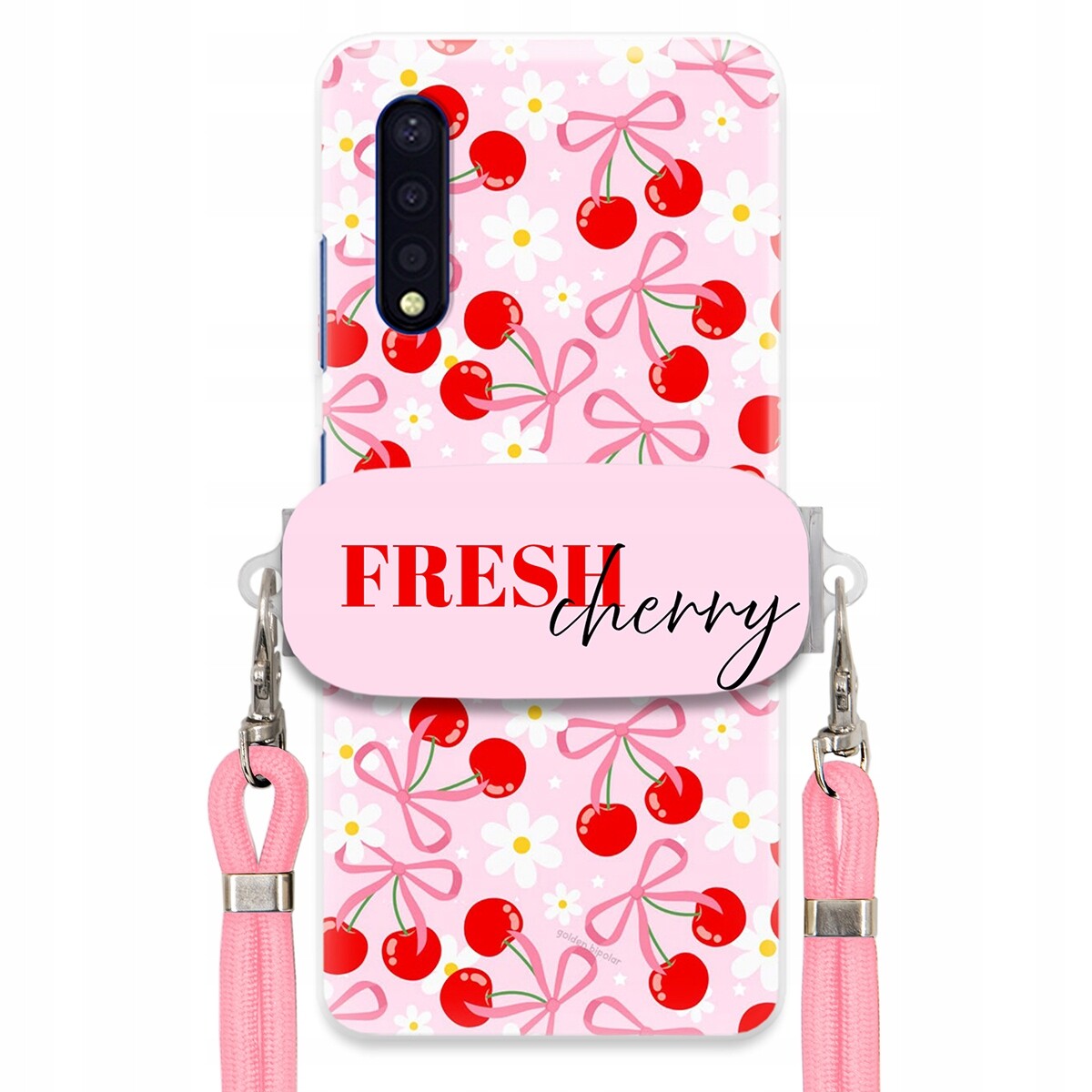 Pouzdro pro Samsung A41s Case Držák Šňůrka Růžová Fresh Cherry Kokardy
