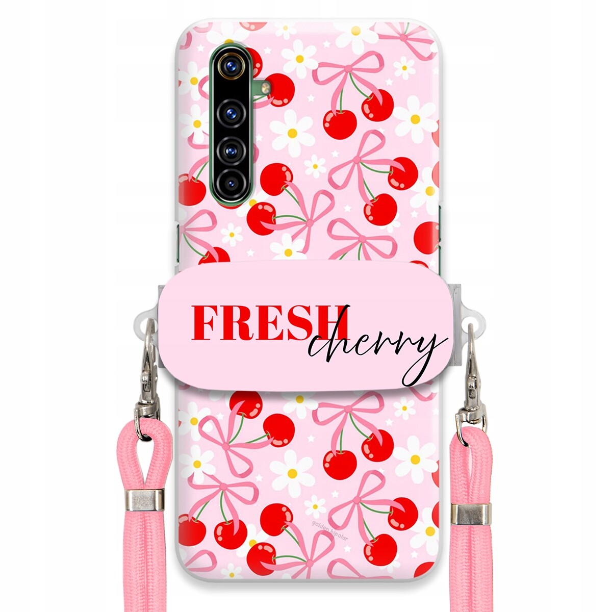 Pouzdro pro Realme X50 Pro Case Držák Šňůrka Růžová Fresh Cherry Kokardy