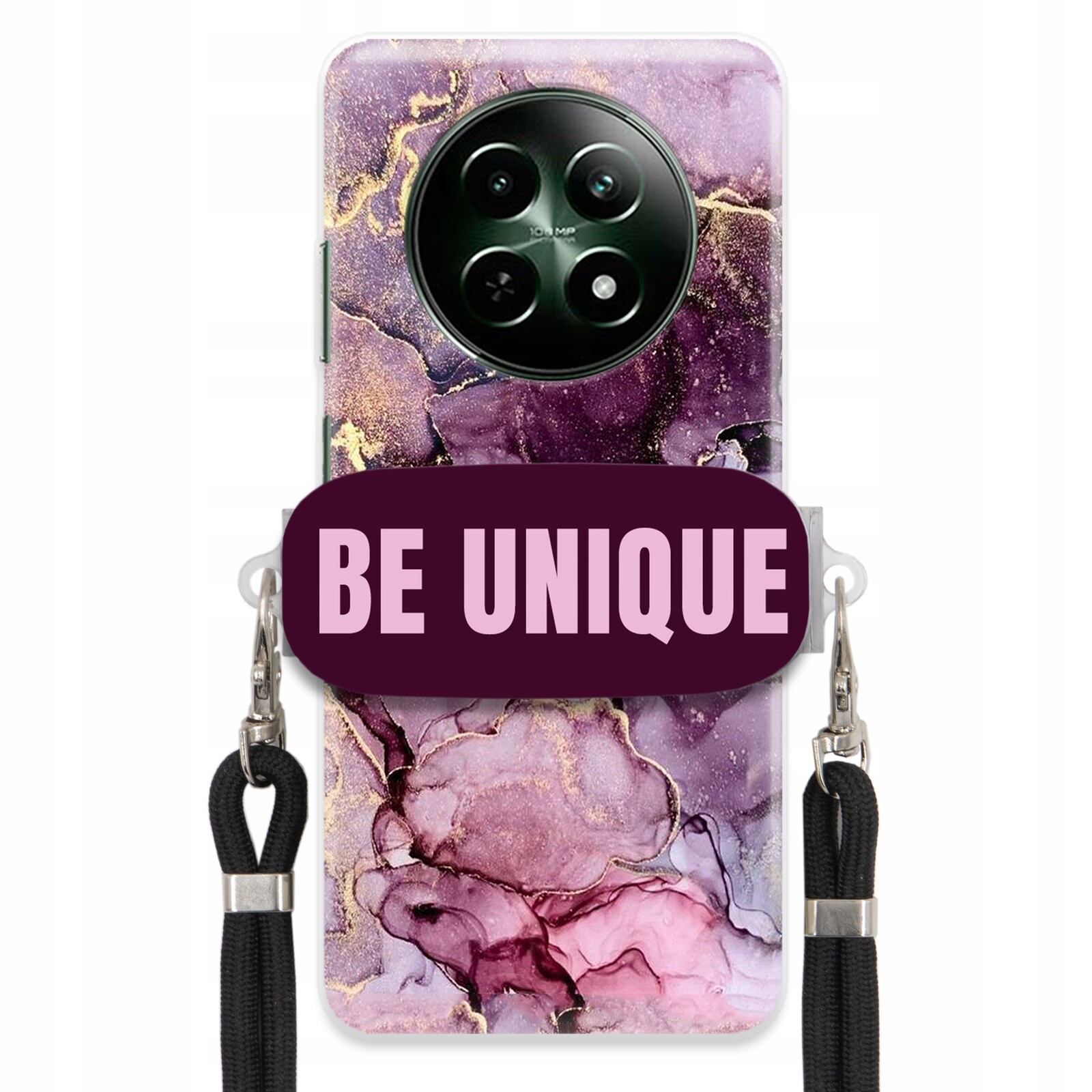 Pouzdro Premium pro Realme 12 5G Case Uchywt Šňůra Černá Fialová Mramorová