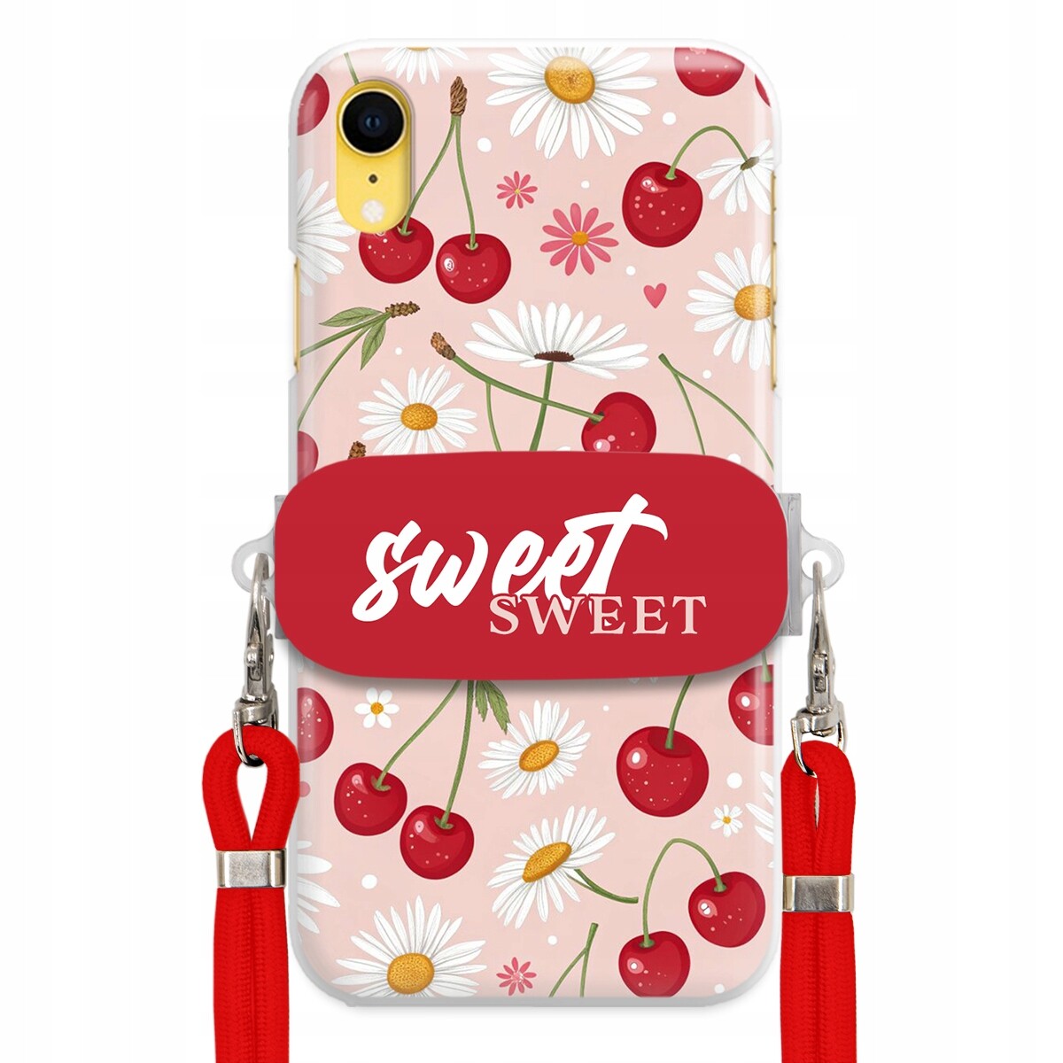 Pouzdro pro iPhone Xr Červené vodítko Držák Sweet Sweet Višeň a sedmikráska