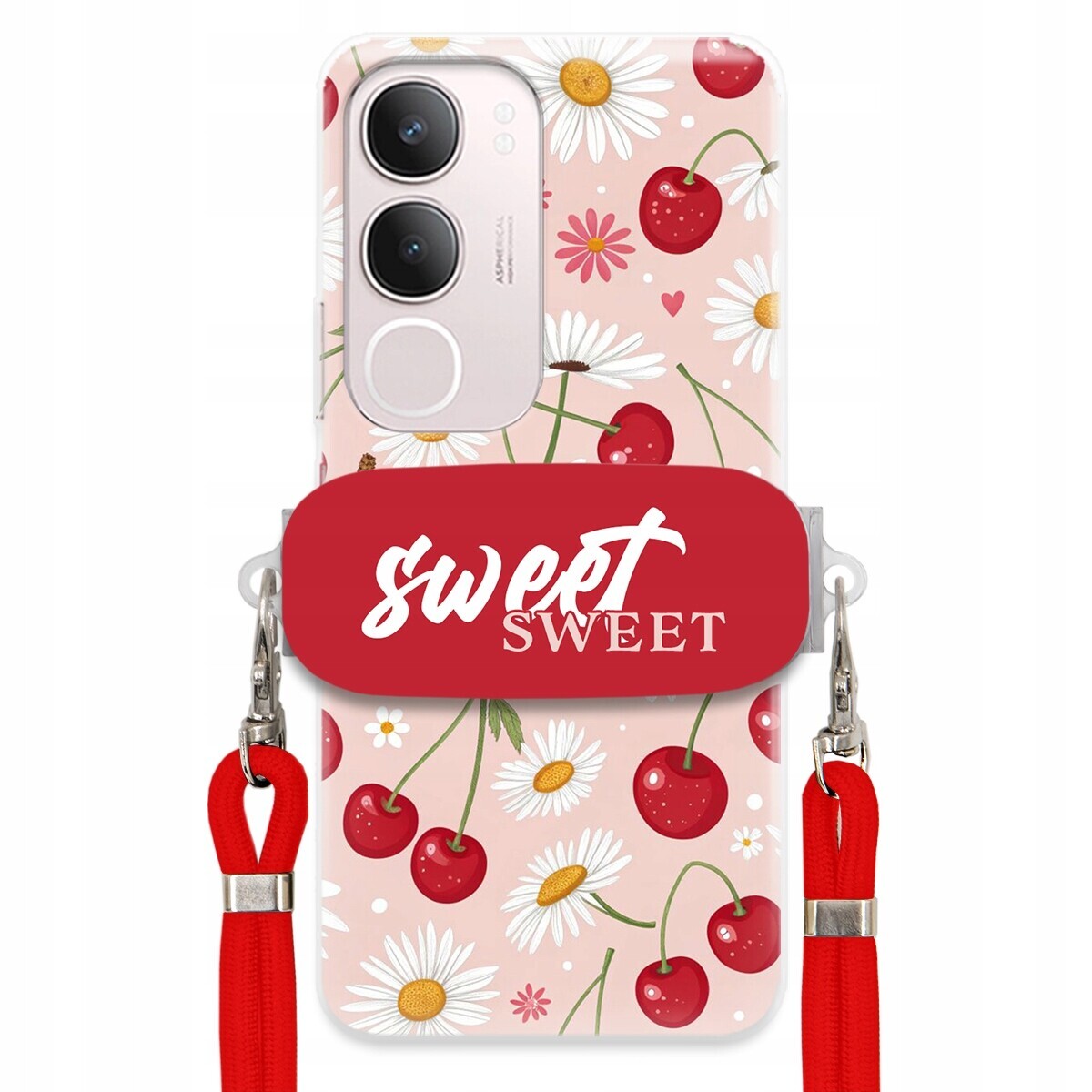 pouzdro na Vivo Y19S 4G Červené vodítko držák Crossbody Sweet Višňový Květ