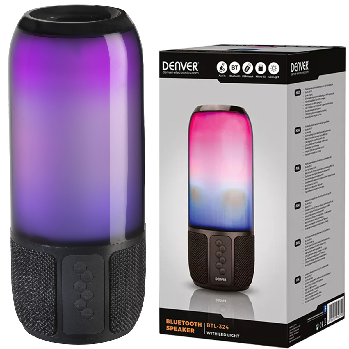 Denver Přenosný Reproduktor BTL-324 Světlo Aux MP3