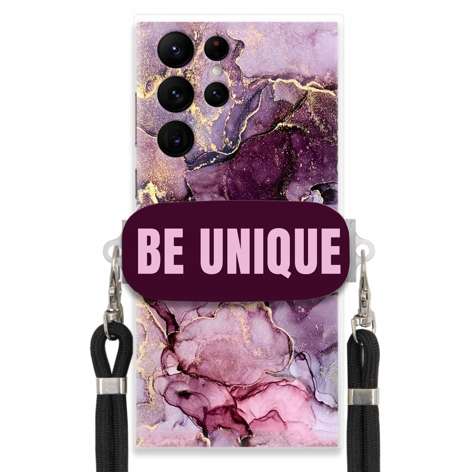 Pouzdro pro Samsung S22 Ultra Case úchytka na šňůrku Černá Fialová Mramorová