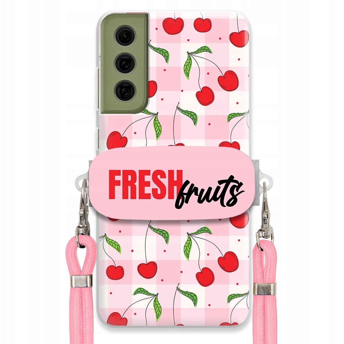 Pouzdro pro Samsung S21 Fe Case Držák Šňůrka Růžová Fresh Fruits Mřížka