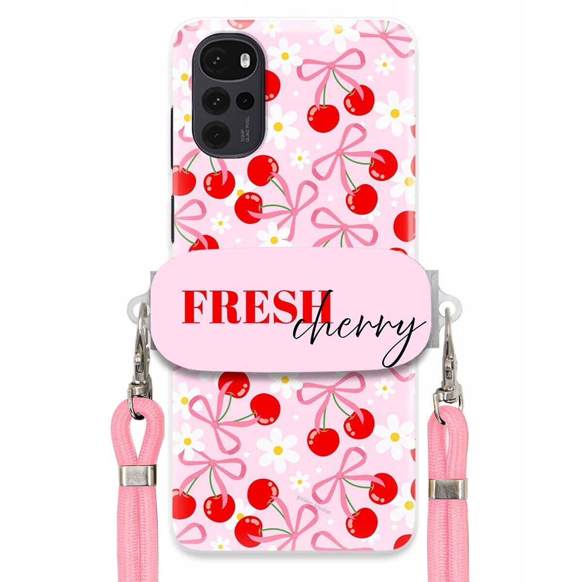 Pouzdro pro Motorola G22 4G Case Držák Šňůrky Růžová Fresh Cherry Kokardy