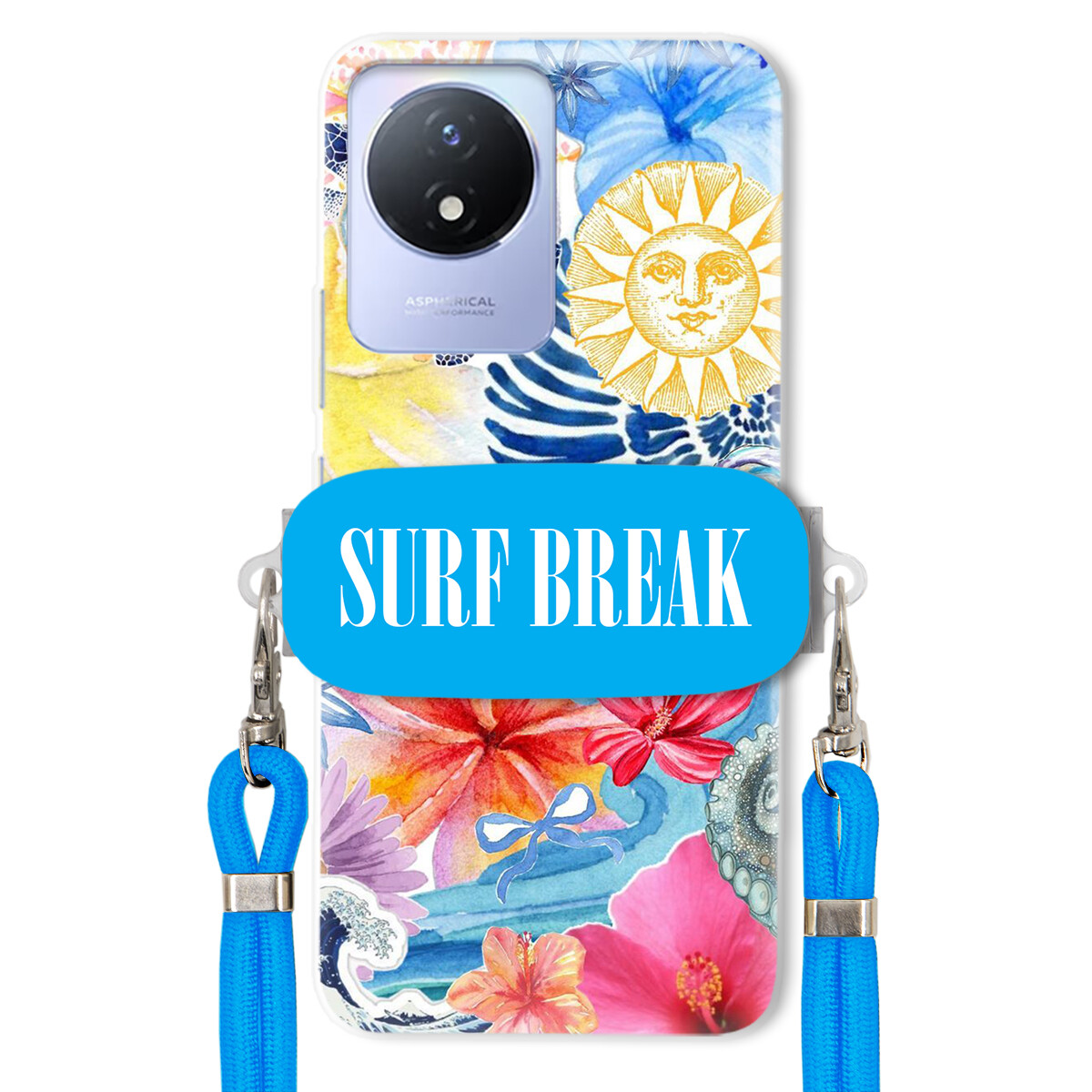 pouzdro na Vivo Y02 Vodítko Crossbody Blue Držák Surf Break Pancéřové Dovolená