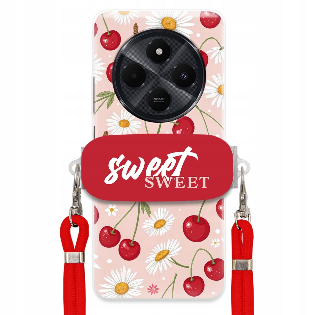 Pouzdro pro Xiaomi Redmi 14C 4G Červené vodítko držák Sweet Sweet Višňový Květ