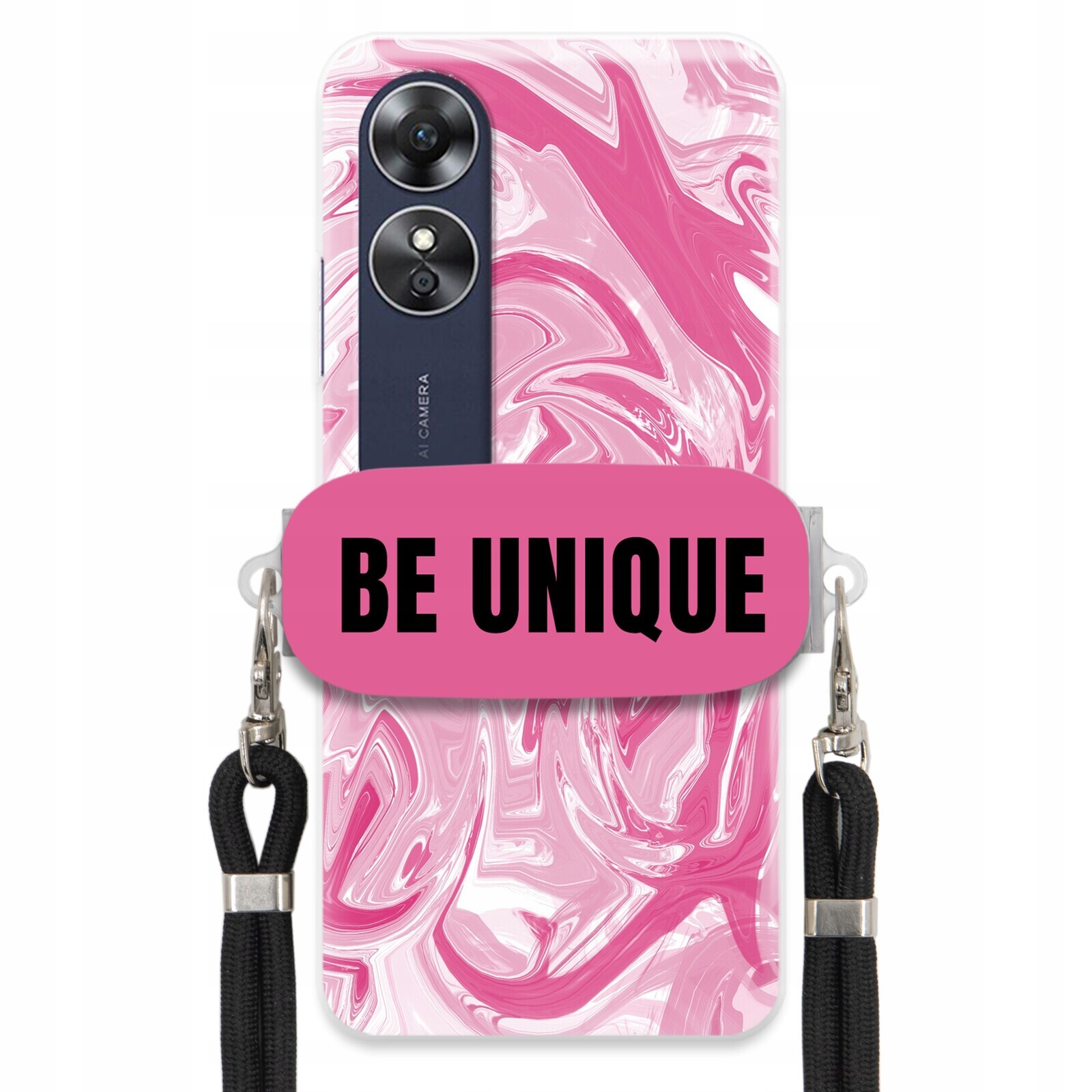 Pouzdro pro Oppo A17 Pouzdro Uchyt Šňůra Černá Růže Mramor Unique