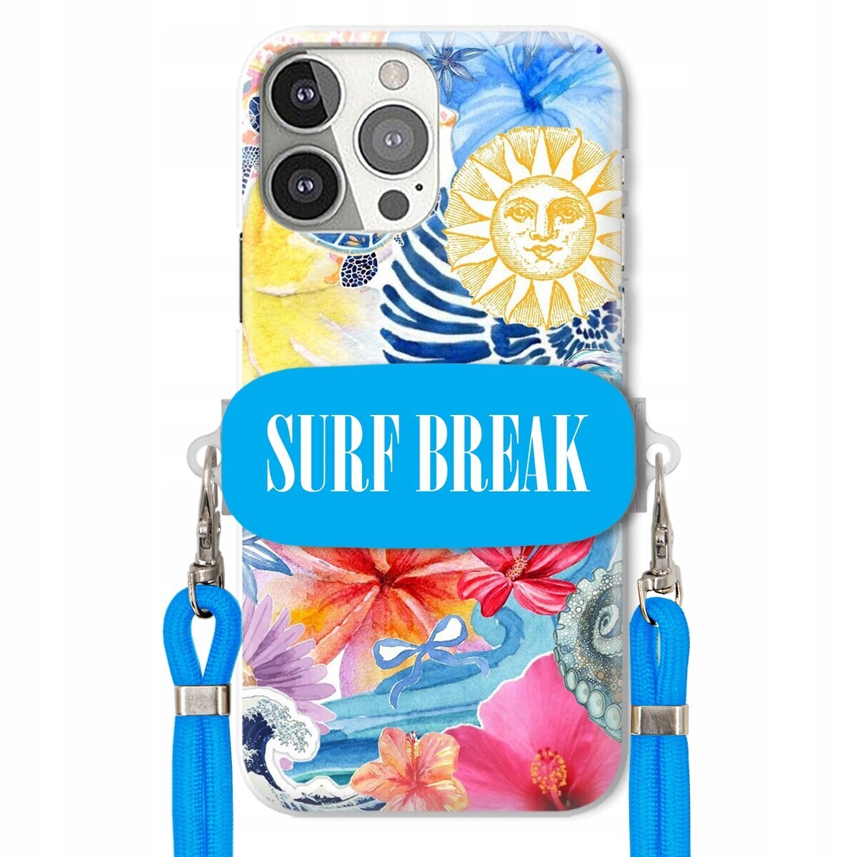 Pouzdro pro iPhone 13 Pro Crossbody vodítko modré Držák Surf Break Dovolená