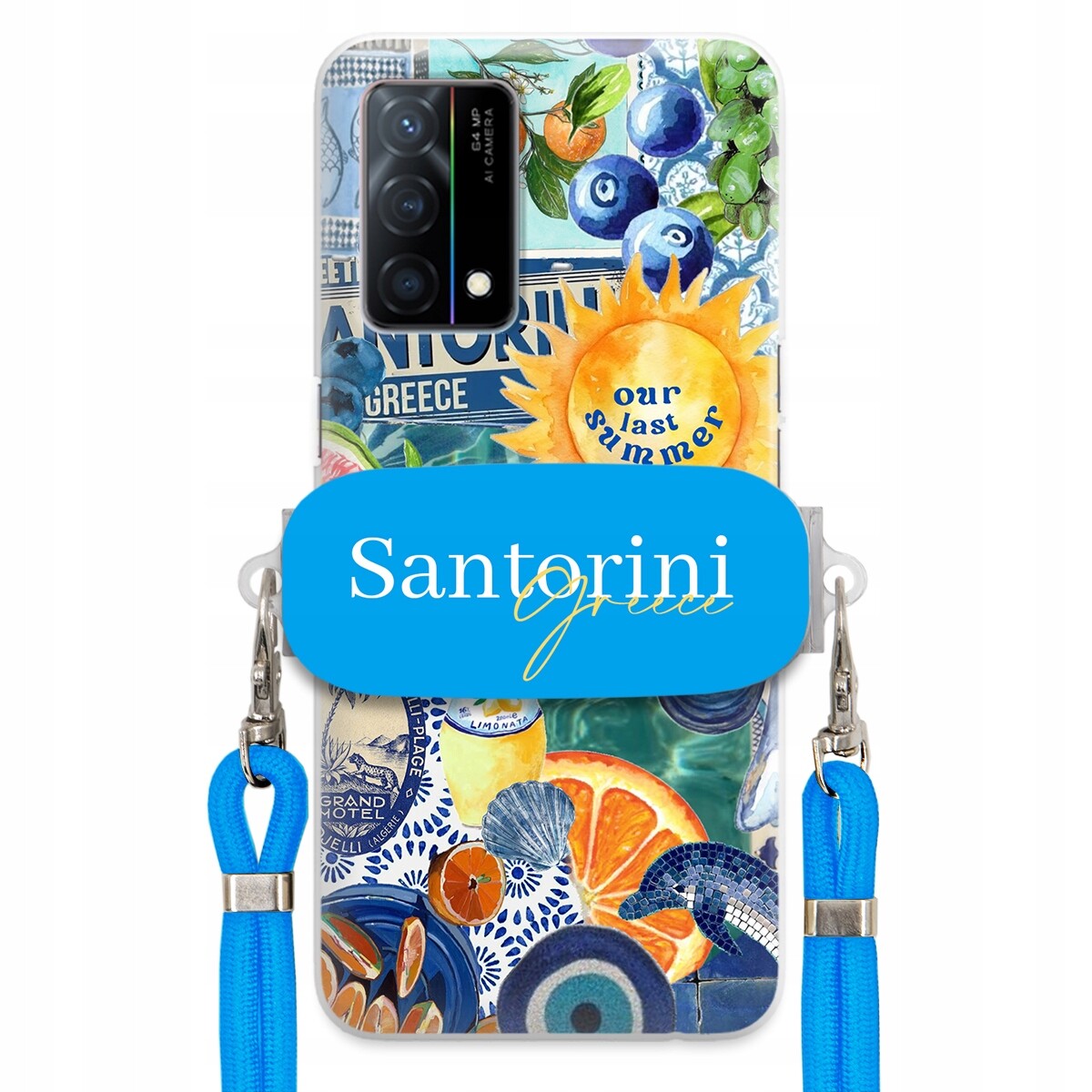 Pouzdro pro Oppo K9 5G Modré Crossbody vodítko Držák Santorini Sea Vibes