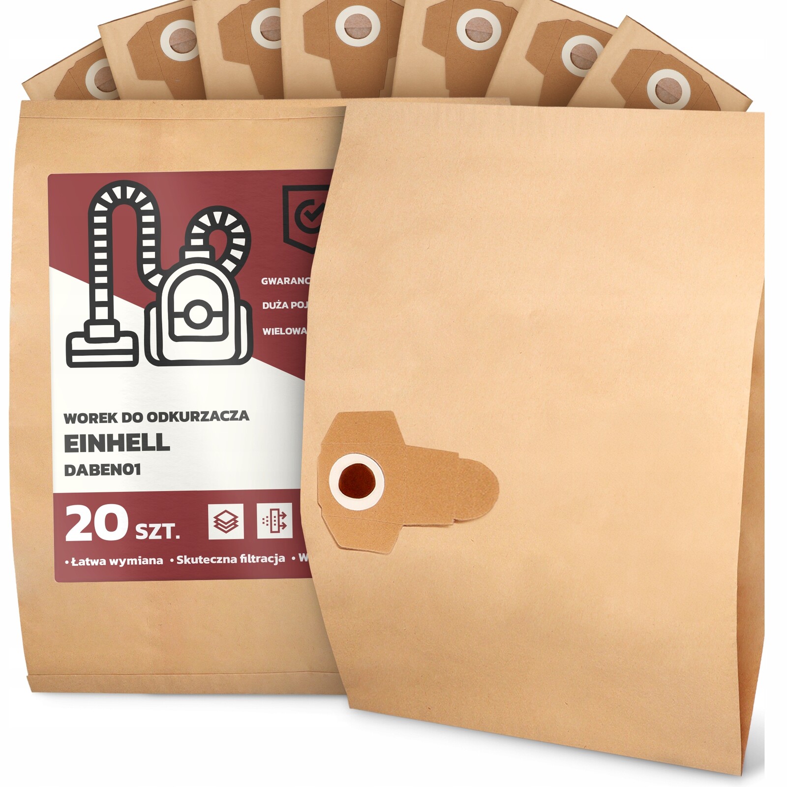 20 x Sáček Do Vysavače Einhell DABEN01 Papírový 2-vrstvový Sáček 2A