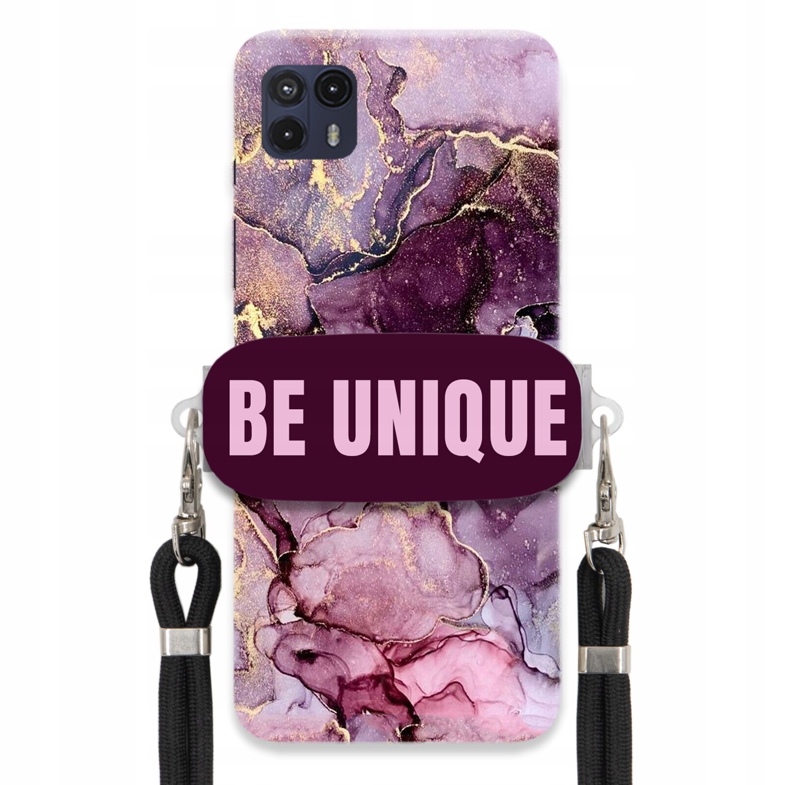 Pouzdro pro Motorola G50 5G úchytka na šňůrku Černá Fialová Mramor Be Unique