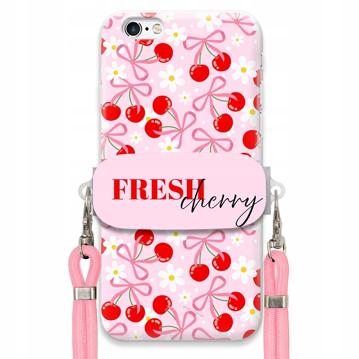Pouzdro pro iPhone 6 Plus Case Držák Šňůrka Růžová Fresh Cherry Kokardy