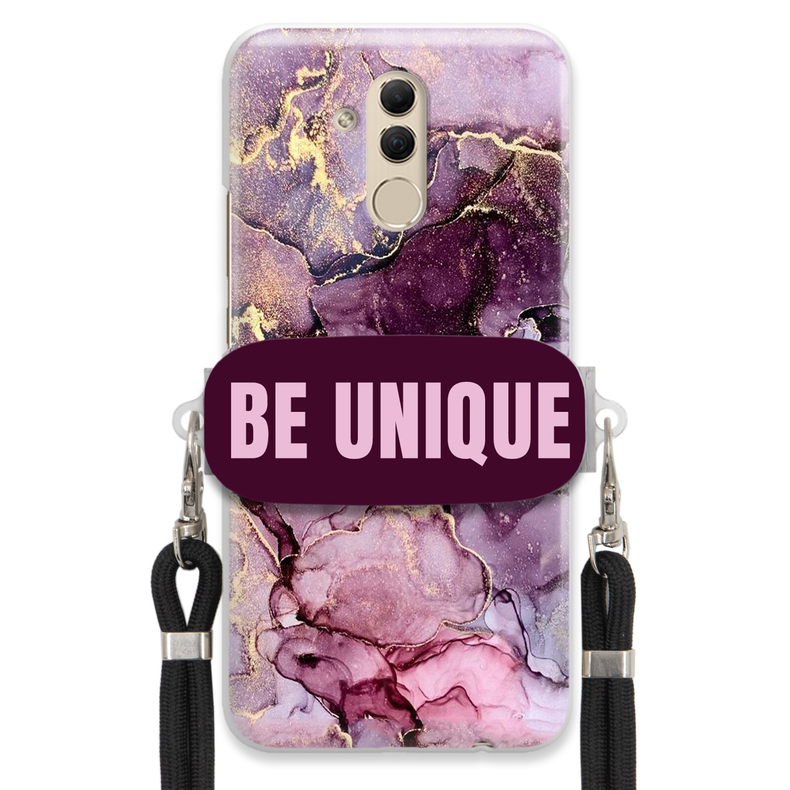 Pouzdro pro Huawei Mate 20 Lite Case úchytka na šňůrku Černý fialový mramor