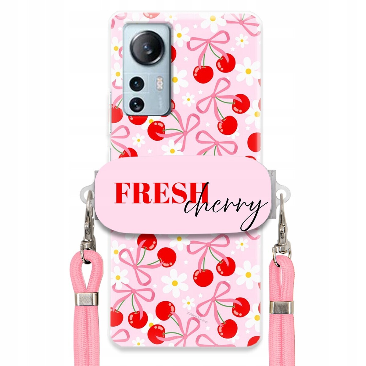 Pouzdro pro Xiaomi 12 Lite Case Držák Šňůrka Růžová Fresh Cherry Kokardy