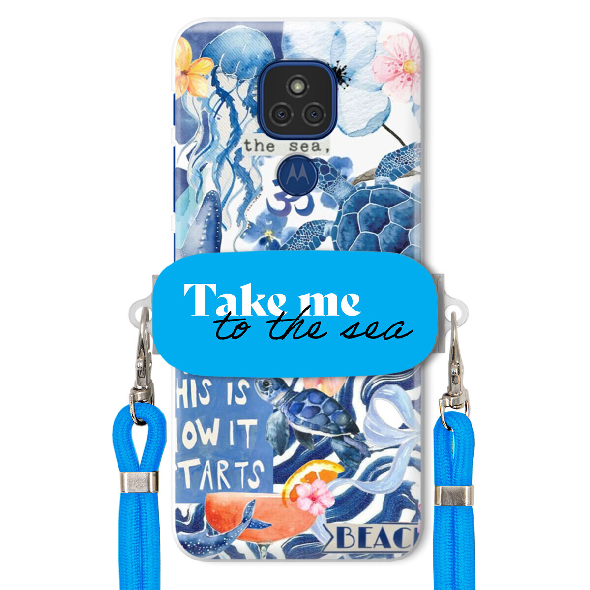 Pouzdro pro Motorola G9 Play Vodítko Crossbody Blue Držák Take Me To The Sea