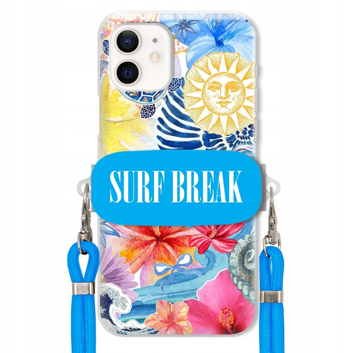 Pouzdro pro iPhone 12 Crossbody vodítko modré Držák Surf Break Prázdninový