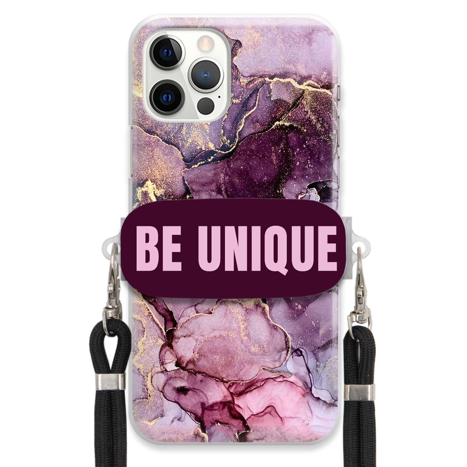 Pouzdro Premium pro iPhone 12 Pro Case Uchywt Šňůra Černá Fialová Mramorová