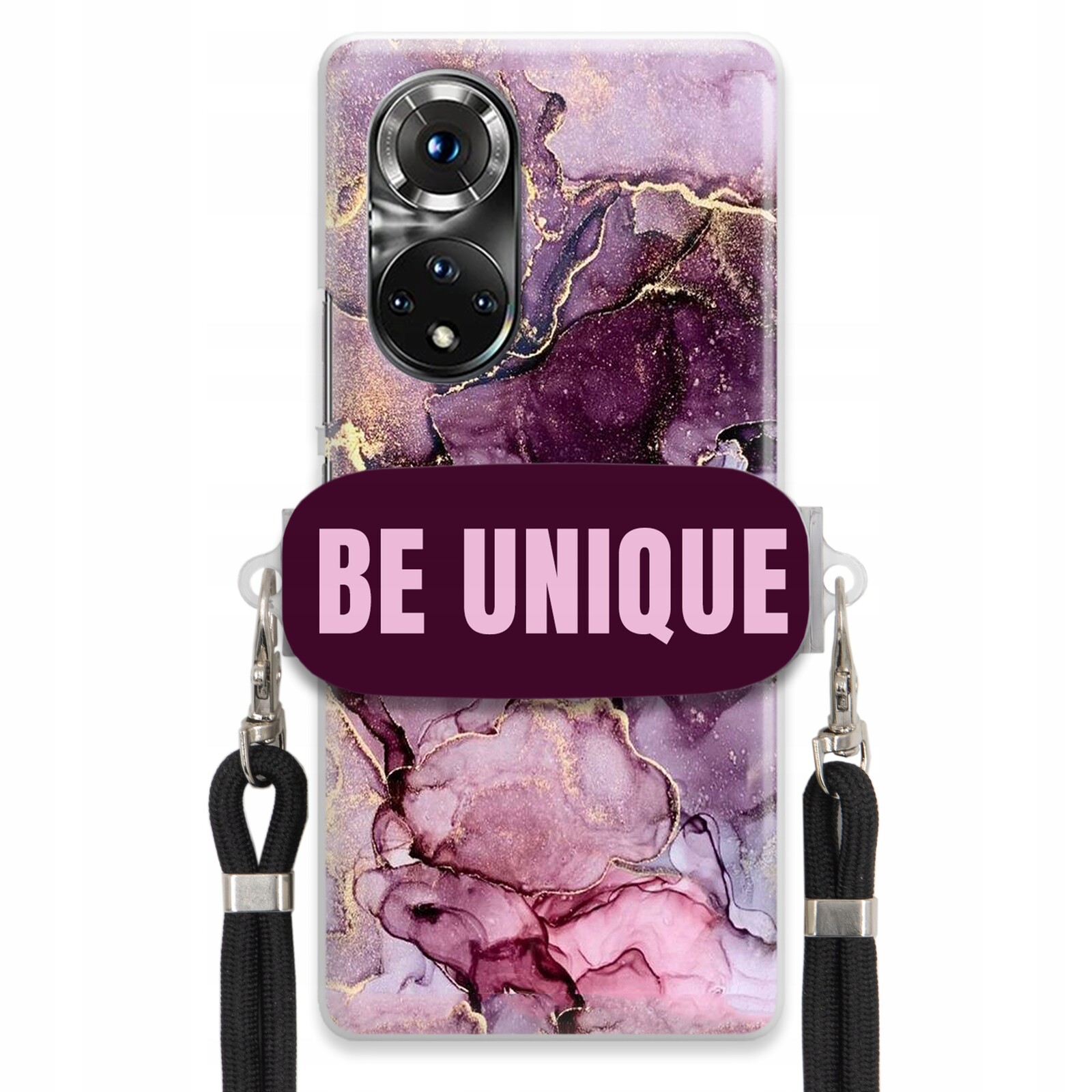 Pouzdro pro Huawei Honor 50 Pro úchytka na šňůrku Černý fialový mramor