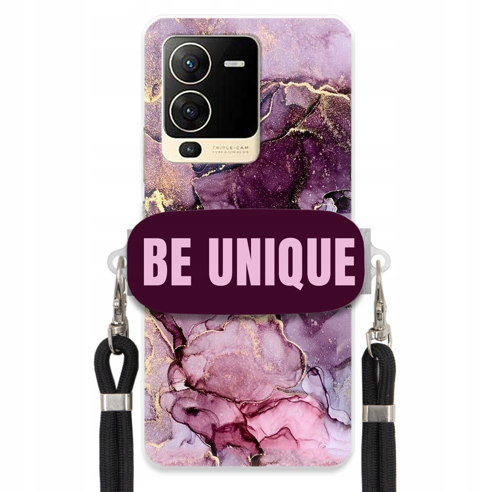 Pouzdro Premium pro Vivo S15 5G Case úchytka pro šňůrku Černá Fialová Mramorová