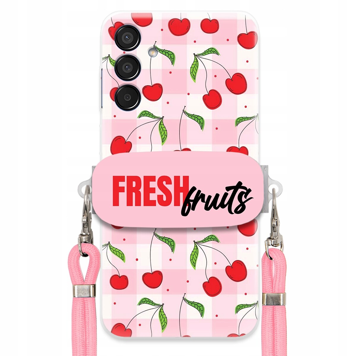 Pouzdro pro Samsung M15 5G Držák Šňůrky Růžová Fresh Fruits Mřížka
