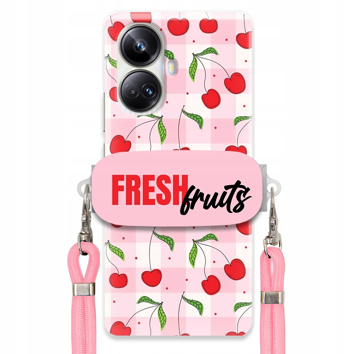 Pouzdro pro Realme 10 Pro Plus 5G Case Držák Šňůra Růžová Fresh Fruits Mřížka