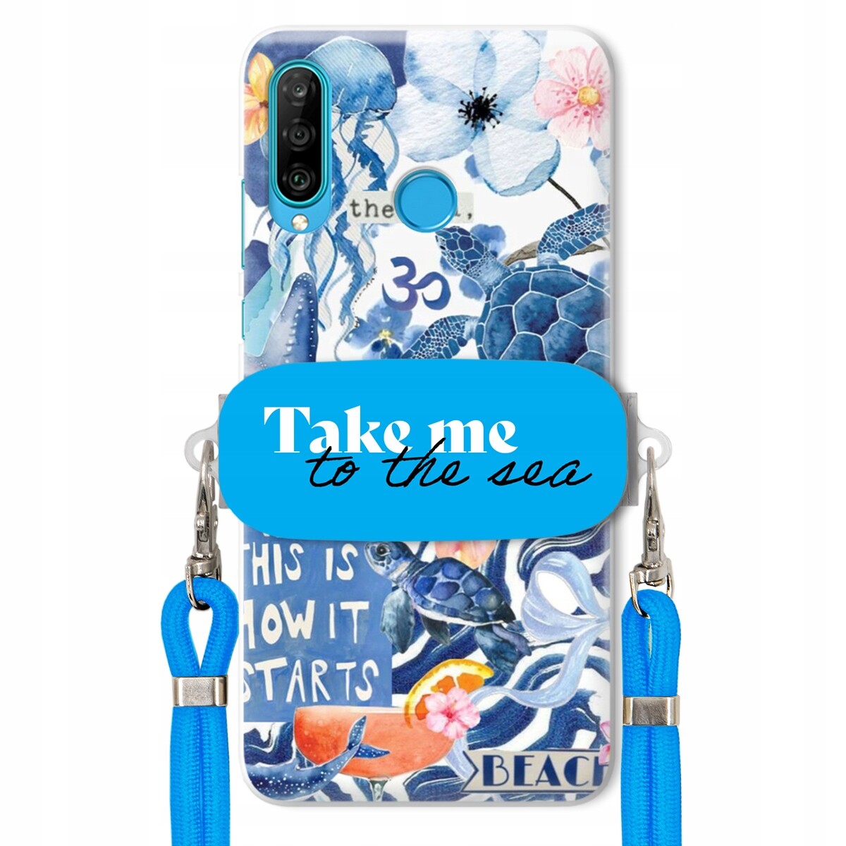 Pouzdro pro Huawei P30 Lite Premium Vodítko modré Držák Take Me To The Sea
