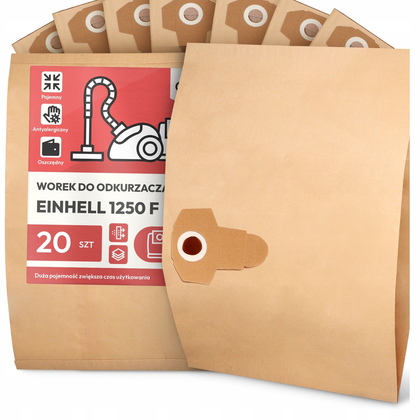 20 x Sáček Do Vysavače Einhell 1250 F Papírový 2-vrstvový Sáček Sáčky 2A