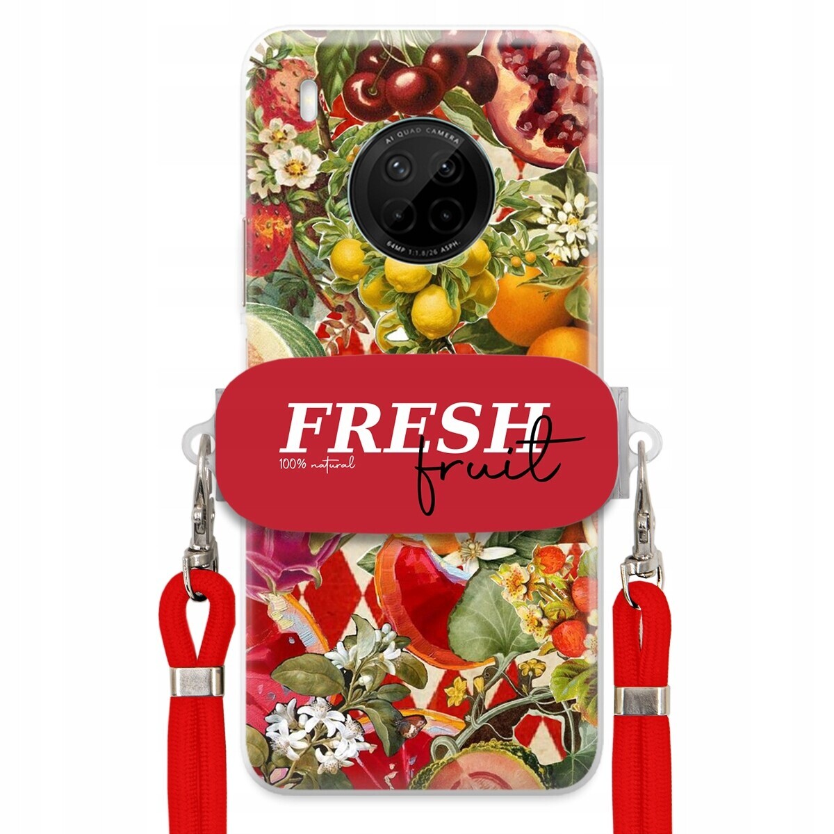 Pouzdro pro Huawei Y9a Červené Crossbody vodítko Držák Fresh Fruit Ovocné