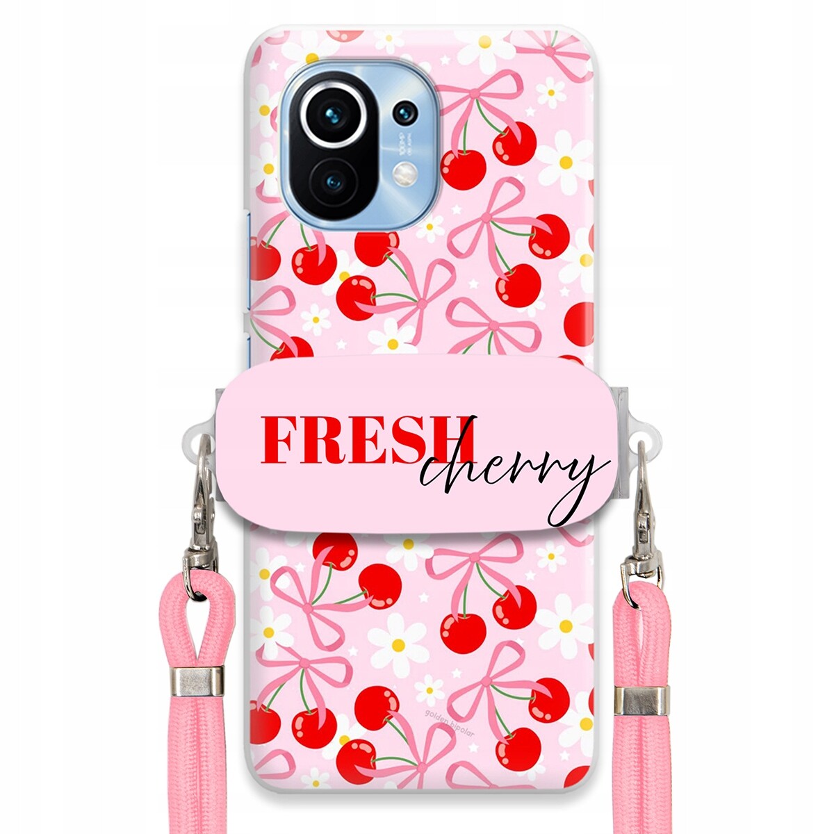 Pouzdro pro Xiaomi Mi 11 Case Držák Šňůrka Růžová Fresh Cherry Kokardy