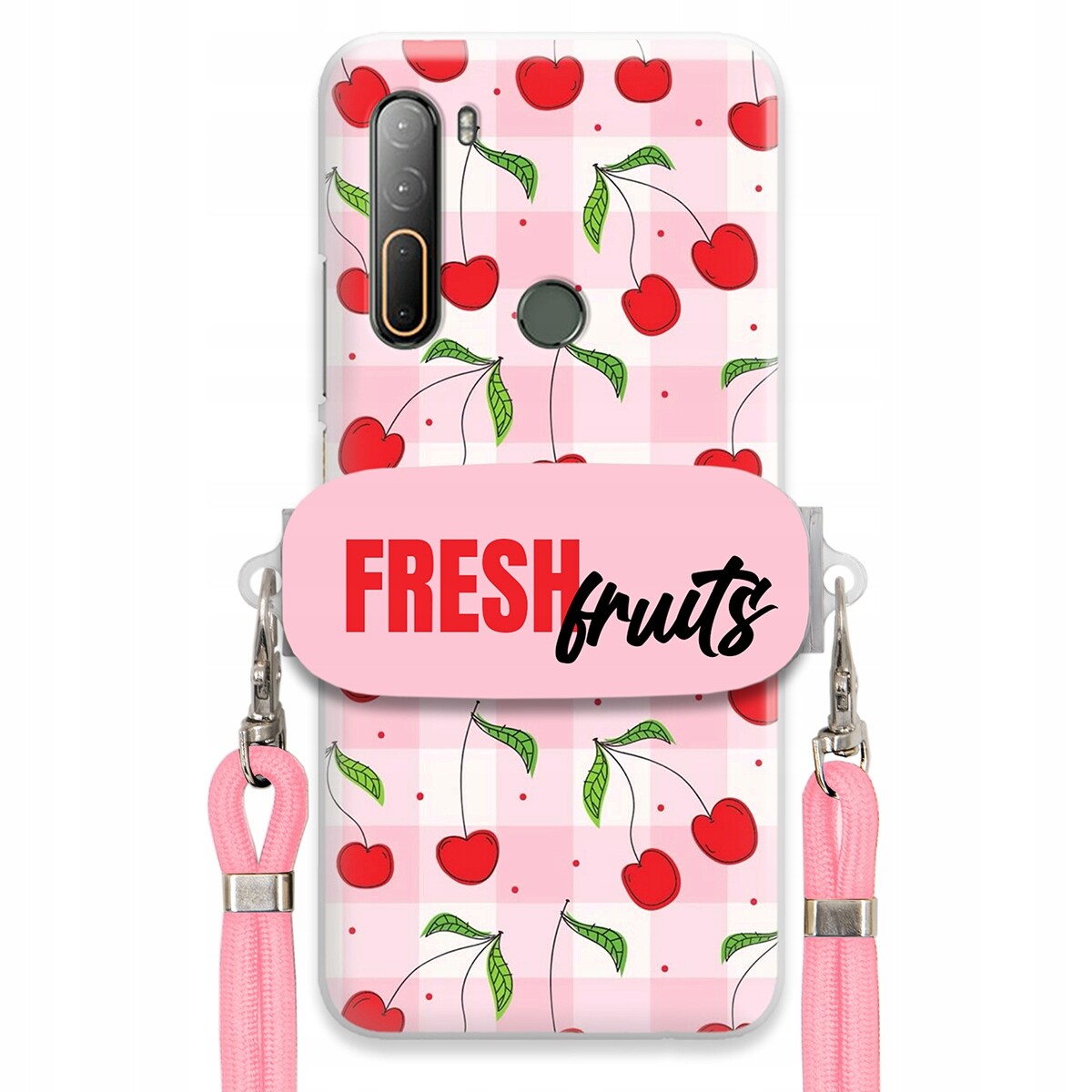 Pouzdro pro Htc Desire U20 5G Case Držák Šňůrka Růžová Fresh Fruits Mřížka