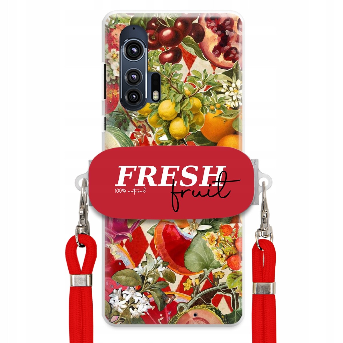 Pouzdro pro Motorola Edge Plus Červené Crossbody vodítko Držák Fresh Fruit